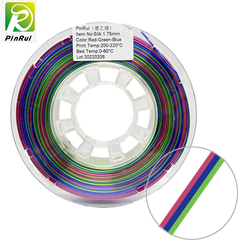 Pinrui Nyaste Tricolor Plafilament Tricolor Färg för 3D-utskrift 1,75 mm 1 kg blå röd grön färg
